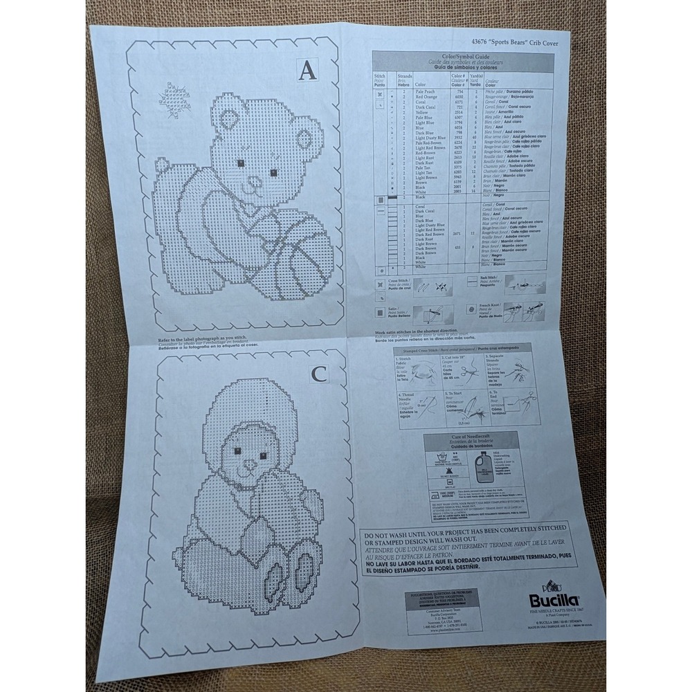 Bucilla Sports Bears Crib Cover Embroidery Pattern Only 43676 Plaid Bear Sports